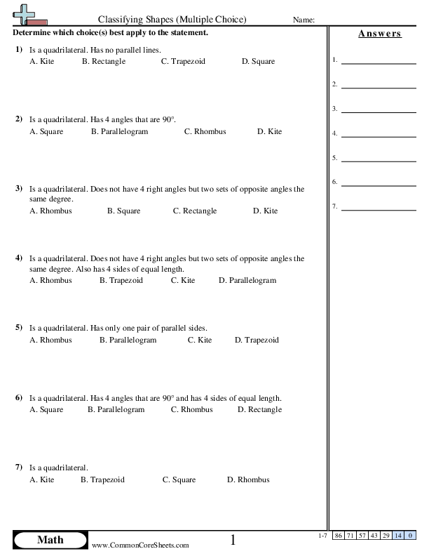 Classifying Shapes (Multiple Choice) worksheet